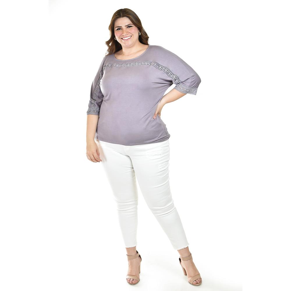 Foto 6 pulgar | Blusa Con Detalle De Encanje Roman Fashion /tallas Extras, 242 (lila) Lila