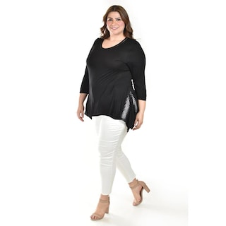 Foto 1 | Blusa Asimetrica Con Detalles De Encaje Roman Fashion /tallas Extras, 274 (negro) Negro