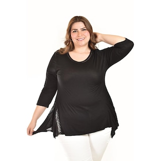 Foto 4 | Blusa Asimetrica Con Detalles De Encaje Roman Fashion /tallas Extras, 274 (negro) Negro