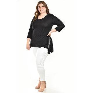 Foto 5 | Blusa Asimetrica Con Detalles De Encaje Roman Fashion /tallas Extras, 274 (negro) Negro