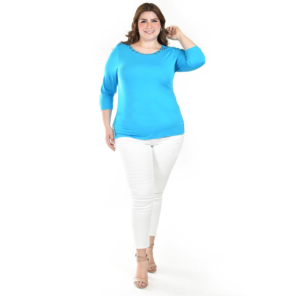 Foto 1 | Blusa Con Detalles Metalicos Roman Fashion /tallas Extras, 276 (azul Claro) Azul
