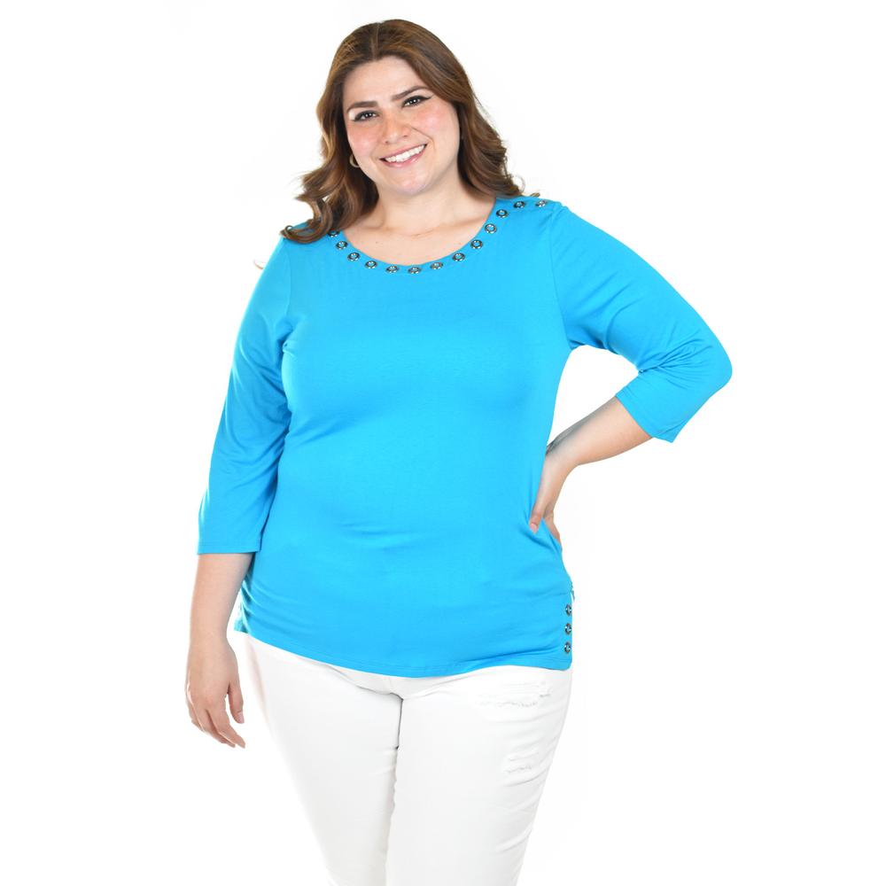 Foto 6 pulgar | Blusa Con Detalles Metalicos Roman Fashion /tallas Extras, 276 (azul Claro) Azul