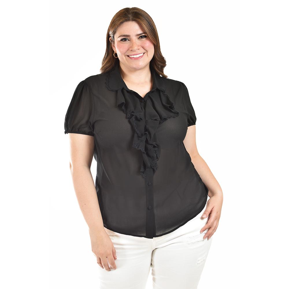 Foto 2 pulgar | Blusa Con Detalle De Olanes Roman Fashion /tallas Extras, 204 (negro) Negro