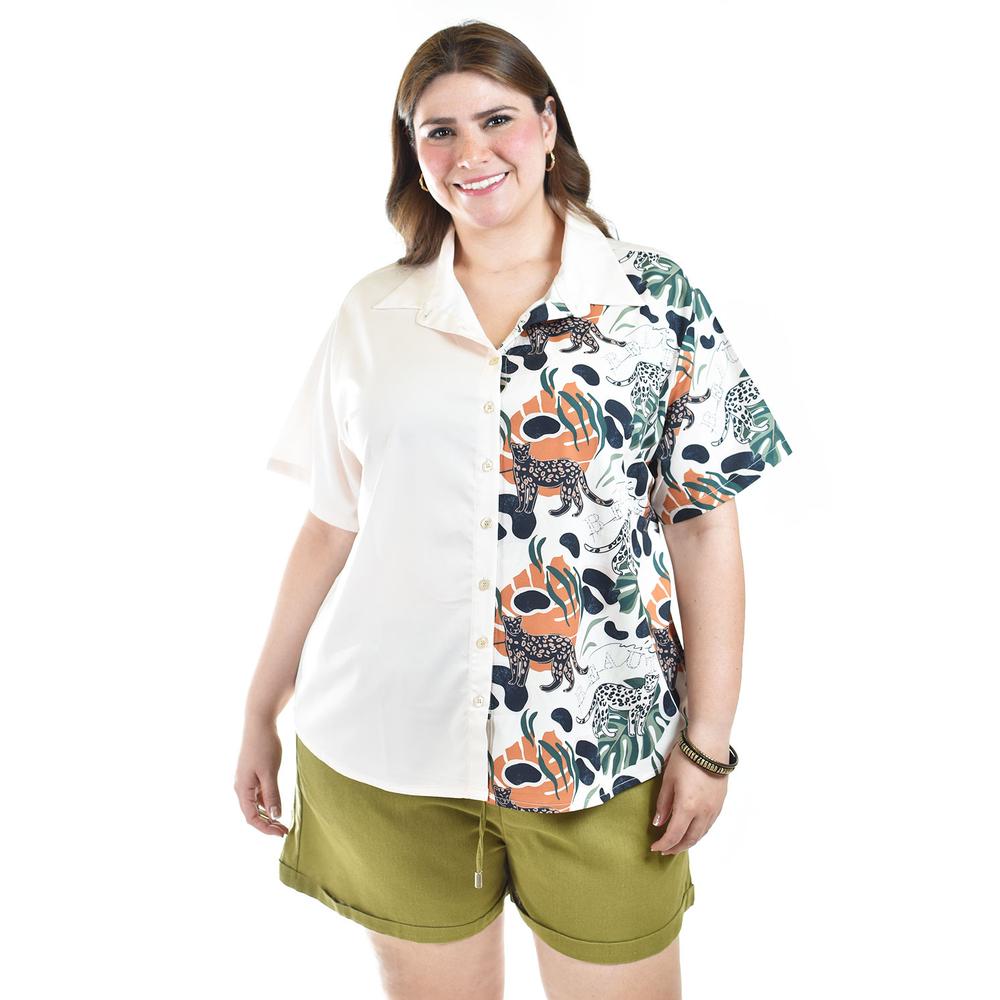 Foto 2 pulgar | Blusa Estampado Unico Roman Fashion /tallas Extras, 5108 (cafe /jaguar) Multicolor