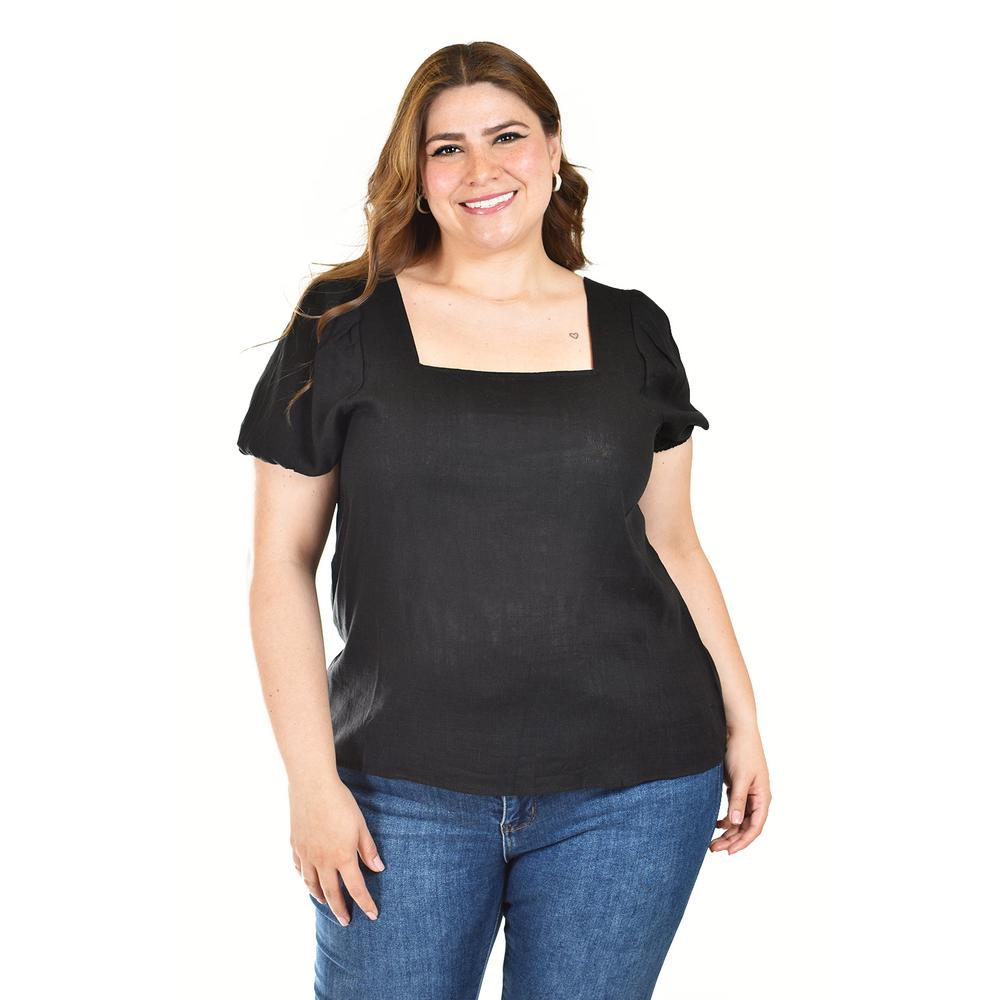 Blusa De Lino Con Moño En Espalda Roman Fashion /tallas Extras, 5109 (negro) Negro