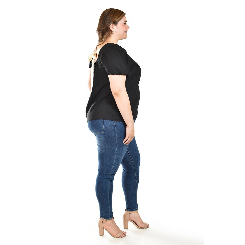 Foto 2 | Blusa De Lino Con Moño En Espalda Roman Fashion /tallas Extras, 5109 (negro) Negro