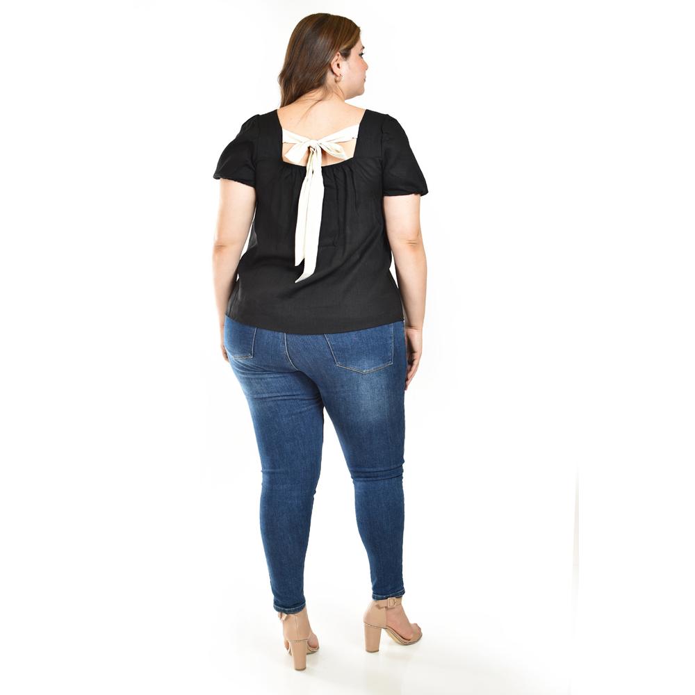 Foto 4 pulgar | Blusa De Lino Con Moño En Espalda Roman Fashion /tallas Extras, 5109 (negro) Negro