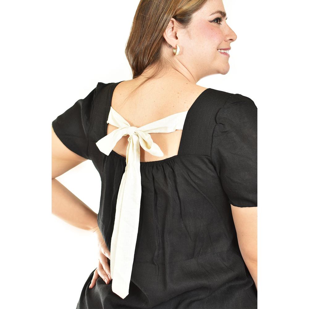 Foto 5 pulgar | Blusa De Lino Con Moño En Espalda Roman Fashion /tallas Extras, 5109 (negro) Negro