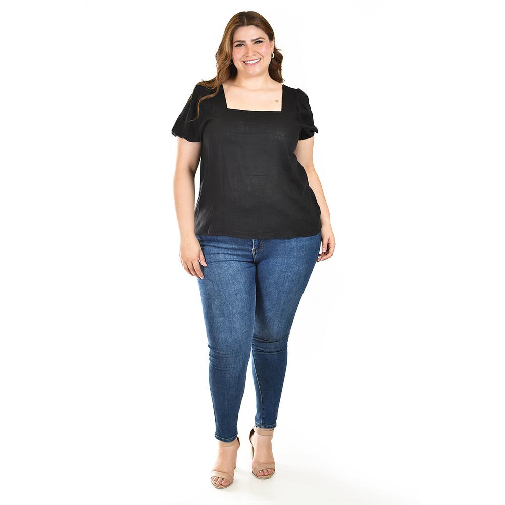 Foto 6 pulgar | Blusa De Lino Con Moño En Espalda Roman Fashion /tallas Extras, 5109 (negro) Negro
