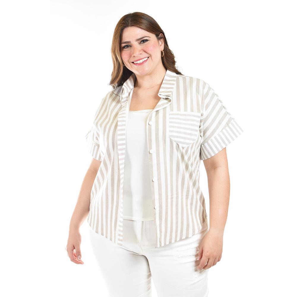 Blusa De Algodon A Rayas Roman Fashion /tallas Extras, 5114 (beige) Beige