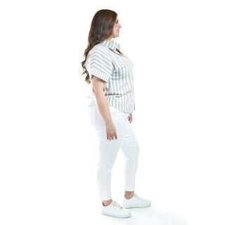 Foto 2 | Blusa De Algodon A Rayas Roman Fashion /tallas Extras, 5114 (beige) Beige