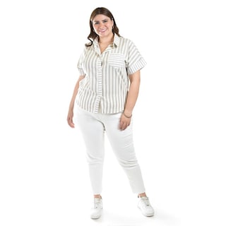 Foto 4 | Blusa De Algodon A Rayas Roman Fashion /tallas Extras, 5114 (beige) Beige