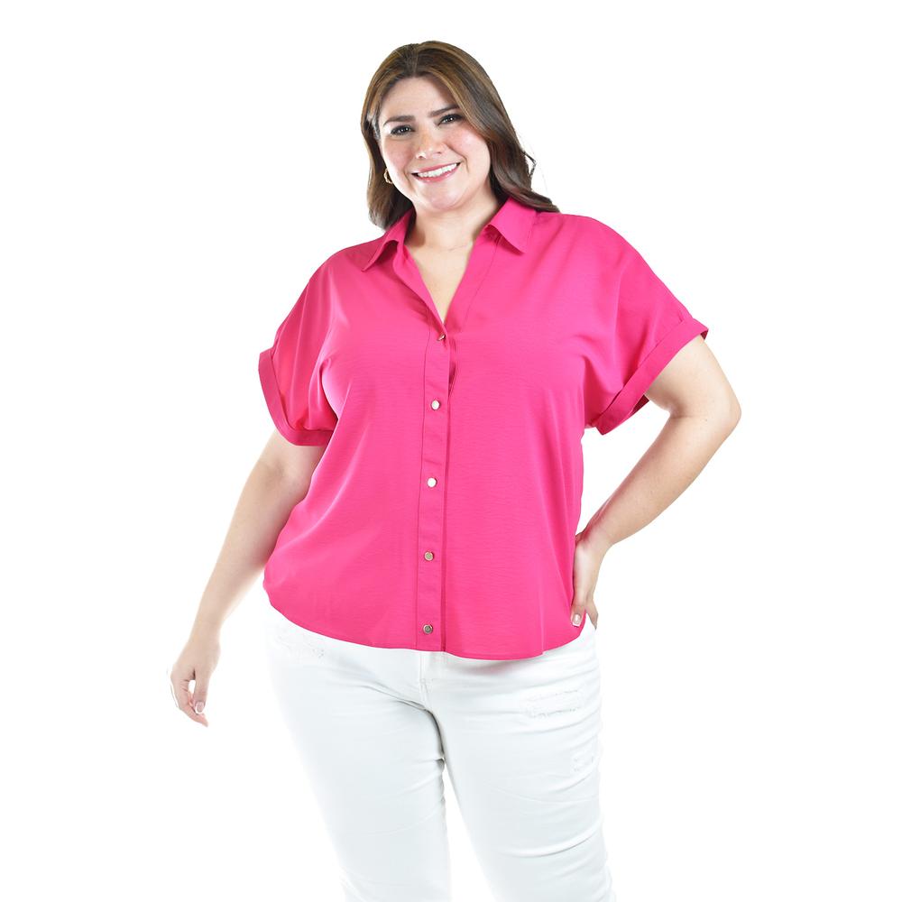 Blusa Casual Manga Corta Roman Fashion /tallas Extras, 5112 (fiusha) Multicolor