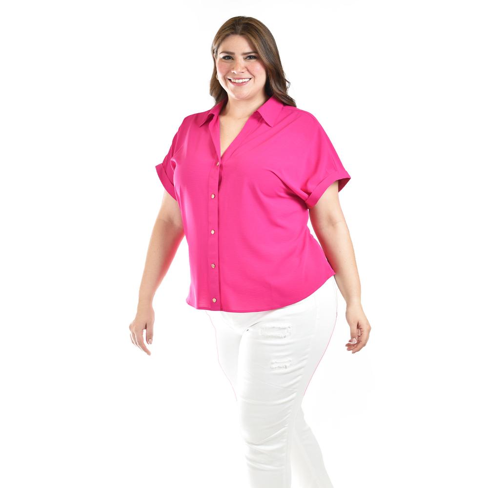 Foto 3 pulgar | Blusa Casual Manga Corta Roman Fashion /tallas Extras, 5112 (fiusha) Multicolor