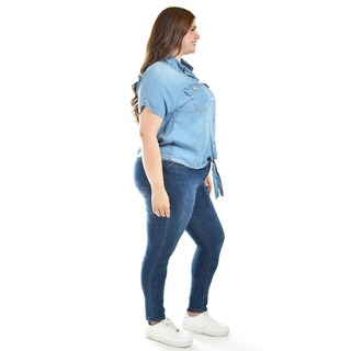 Foto 2 | Blusa De Mezclilla Con Nudo Roman Fashion /tallas Extras, 5116 (mezclilla Light) Multicolor