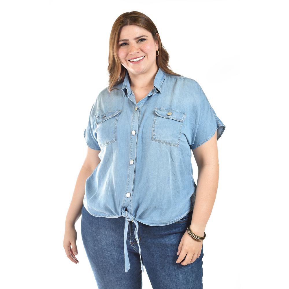 Foto 5 pulgar | Blusa De Mezclilla Con Nudo Roman Fashion /tallas Extras, 5116 (mezclilla Light) Multicolor