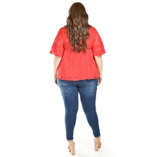 Foto 3 | Blusa De Encaje Roman Fashion /tallas Extras, 5113 (rojo) Rojo