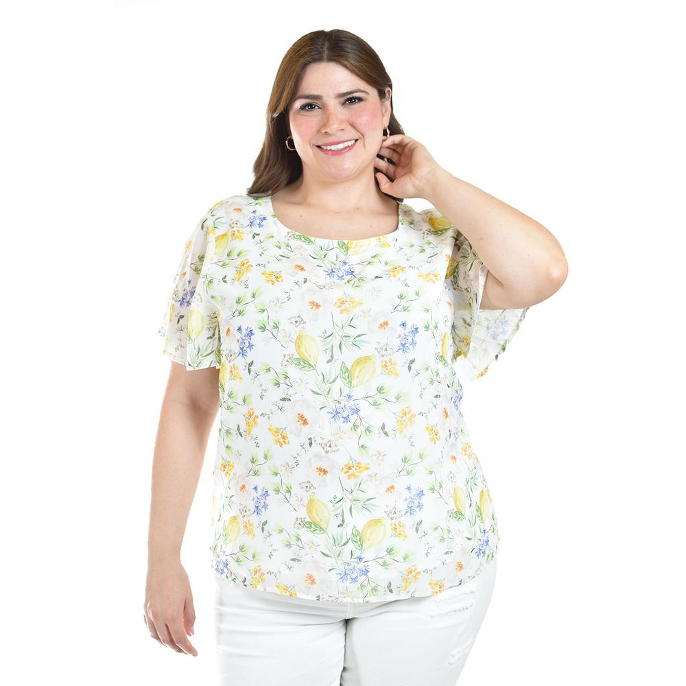 Foto 2 pulgar | Blusa Estampada Con Moño Roman Fashion /tallas Extras, 5115 (amarillo) Amarillo