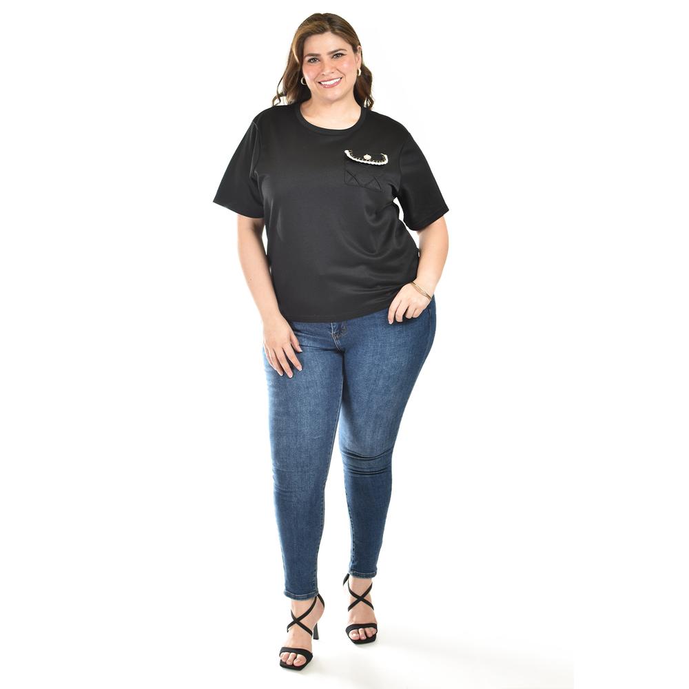 Blusa Con Detalle De Bolsillo Roman Fashion /tallas Extras, 5111 (negro) Negro