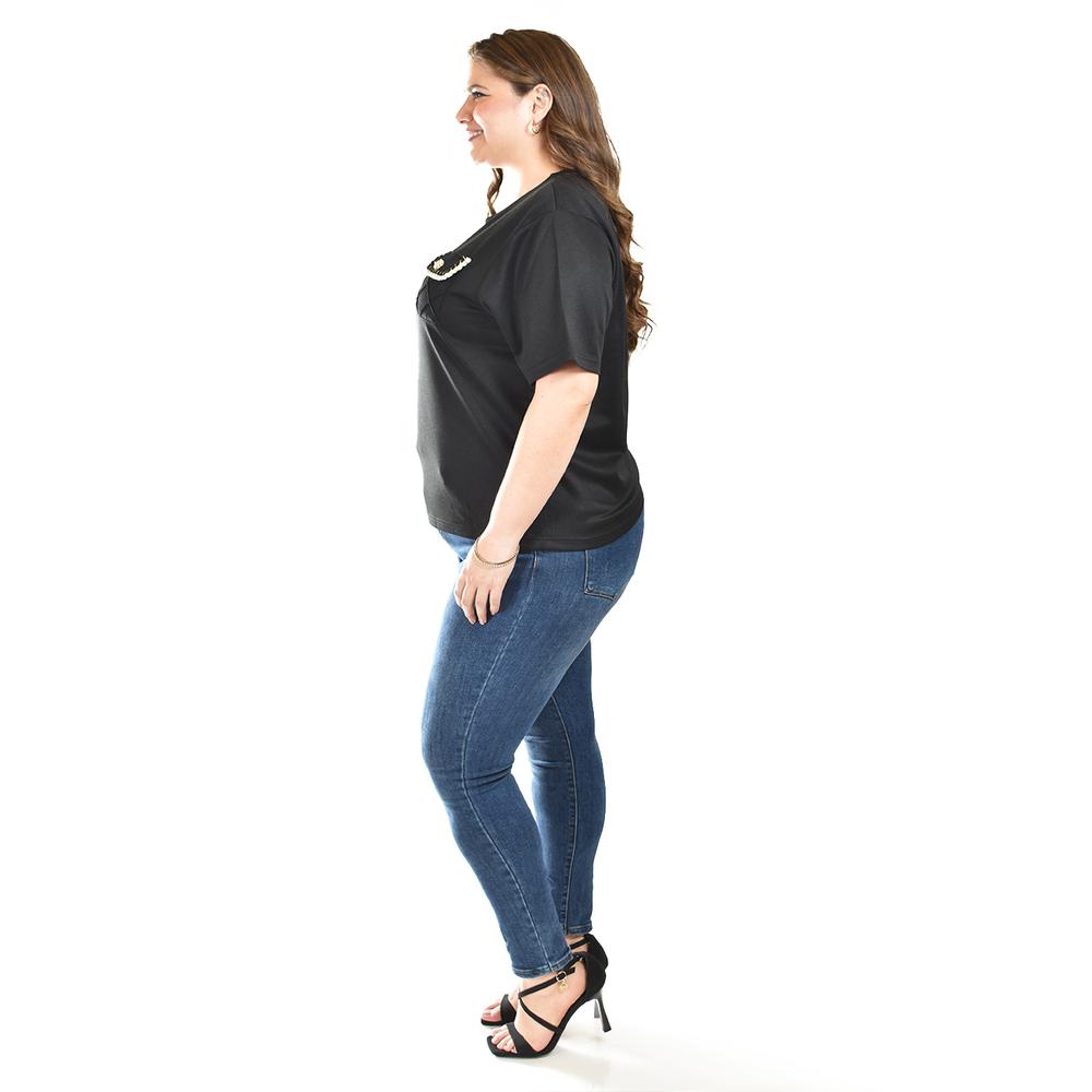 Foto 2 | Blusa Con Detalle De Bolsillo Roman Fashion /tallas Extras, 5111 (negro) Negro
