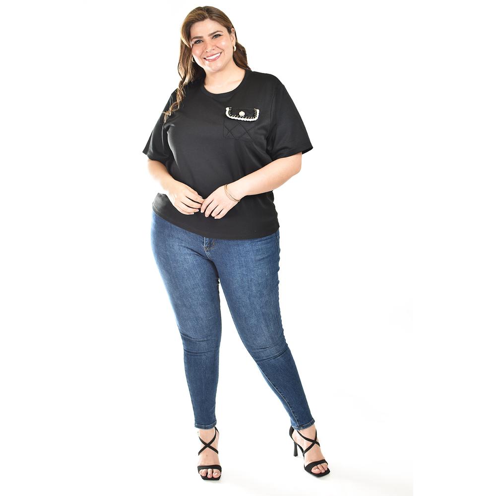 Foto 6 pulgar | Blusa Con Detalle De Bolsillo Roman Fashion /tallas Extras, 5111 (negro) Negro