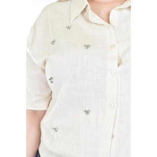 Foto 4 | Blusa de Lino con Pedrería Roman Fashion Tallas Extras Beige