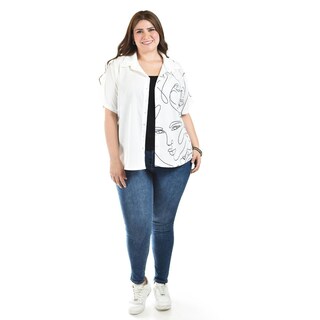 Foto 5 | Blusa Estampado Único Roman Fashion Tallas Extras Blanco