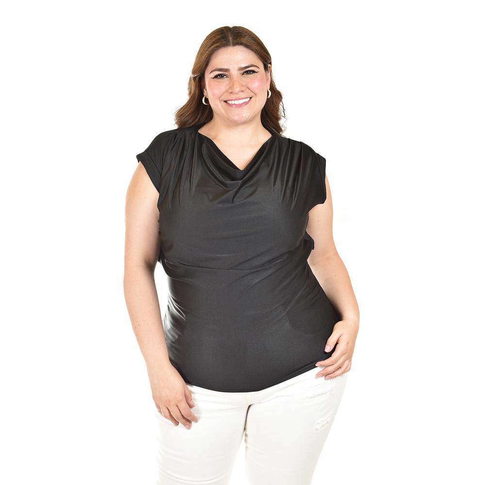 Blusa Con Cuello Drapeado Roman Fashion / Tallas Extras, 1740 (negro) Negro