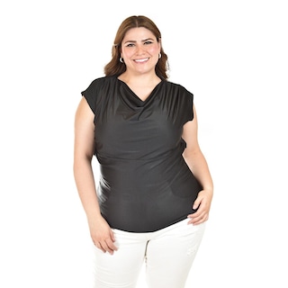 Foto 1 | Blusa Con Cuello Drapeado Roman Fashion / Tallas Extras, 1740 (negro) Negro