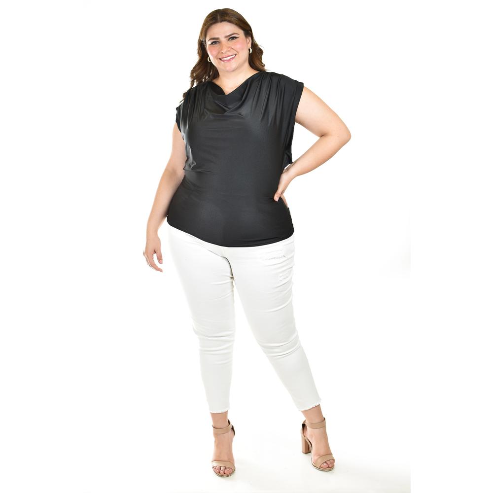 Foto 6 pulgar | Blusa Con Cuello Drapeado Roman Fashion / Tallas Extras, 1740 (negro) Negro