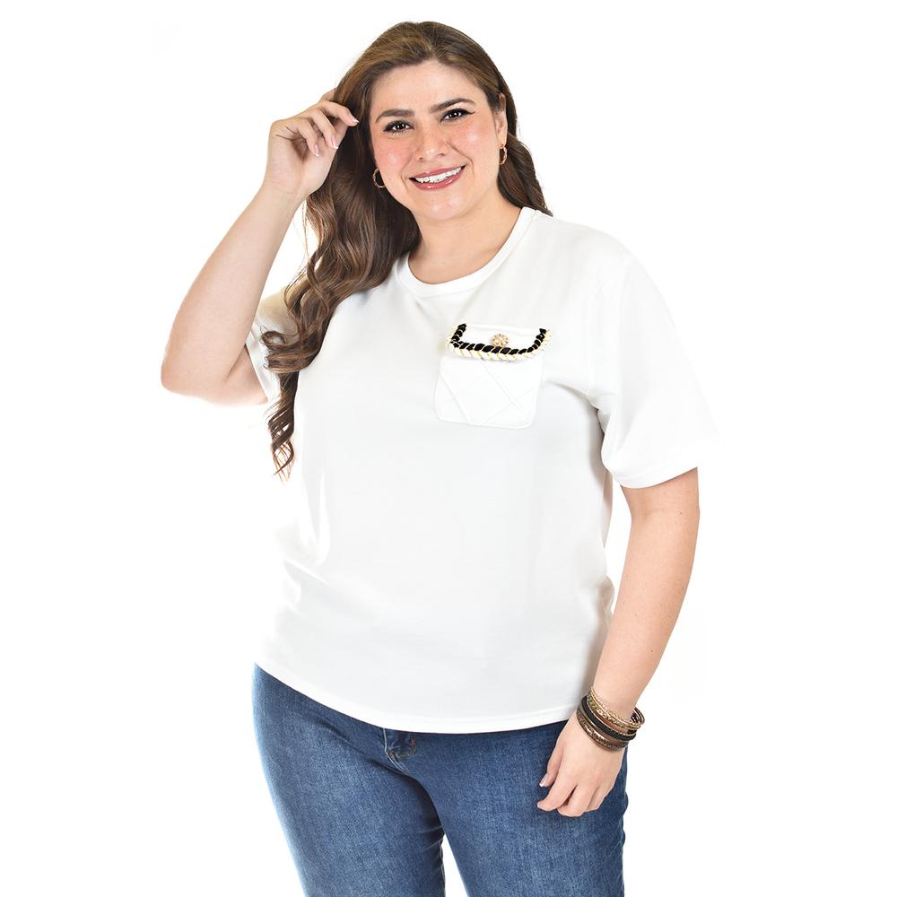 Foto 2 pulgar | Blusa Con Detalle De Bolsillo Roman Fashion /tallas Extras, 5111 (blanco) Blanco