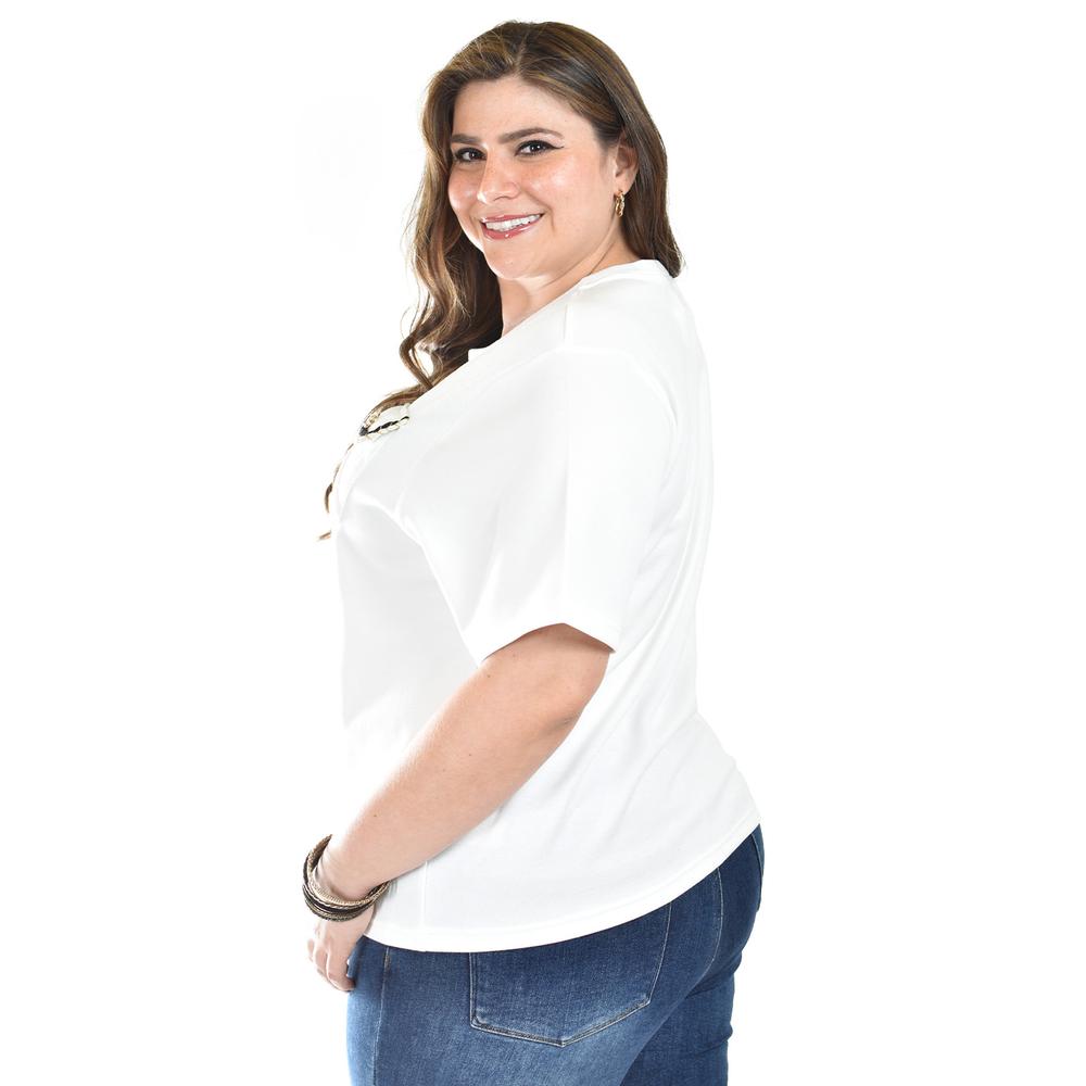 Foto 4 pulgar | Blusa Con Detalle De Bolsillo Roman Fashion /tallas Extras, 5111 (blanco) Blanco
