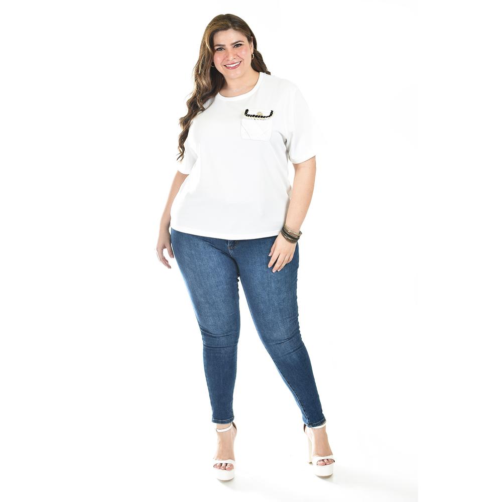 Foto 6 pulgar | Blusa Con Detalle De Bolsillo Roman Fashion /tallas Extras, 5111 (blanco) Blanco