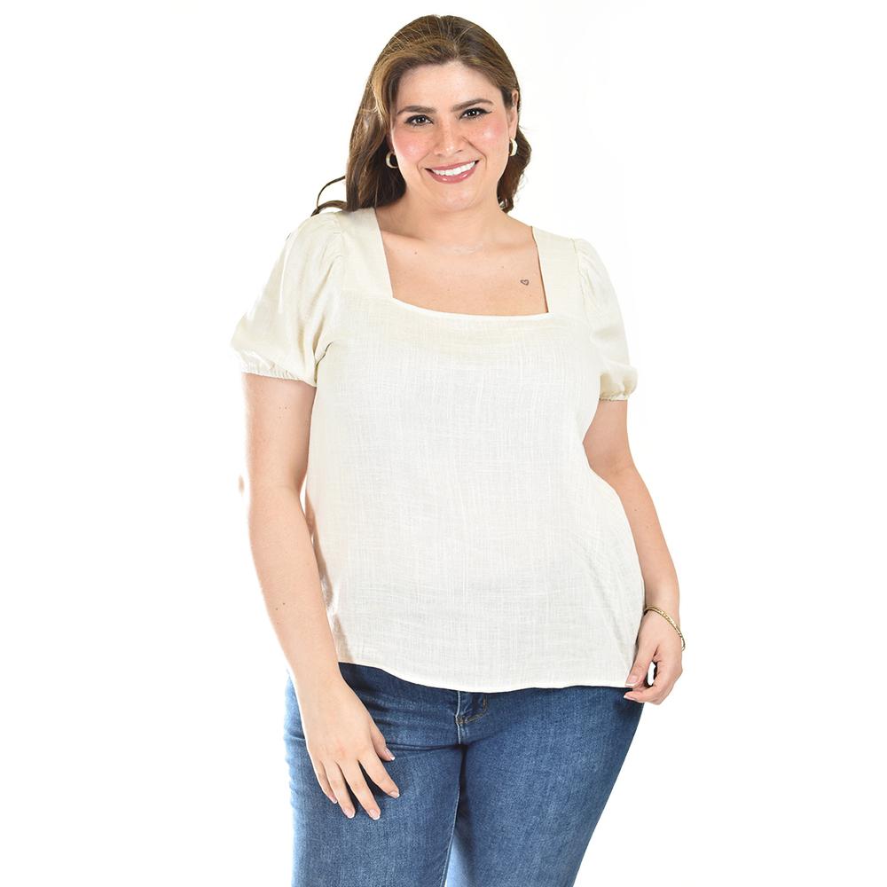 Blusa De Lino Con Moño En Espalda Roman Fashion /tallas Extras, 5109 (beige) Beige