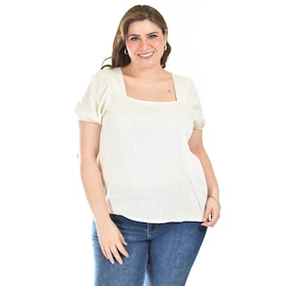Foto 1 | Blusa De Lino Con Moño En Espalda Roman Fashion /tallas Extras, 5109 (beige) Beige