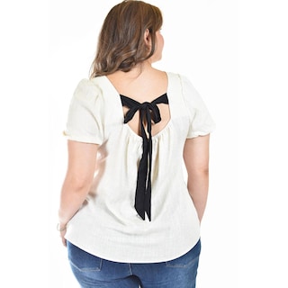 Foto 3 | Blusa De Lino Con Moño En Espalda Roman Fashion /tallas Extras, 5109 (beige) Beige
