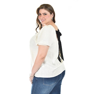 Foto 4 | Blusa De Lino Con Moño En Espalda Roman Fashion /tallas Extras, 5109 (beige) Beige