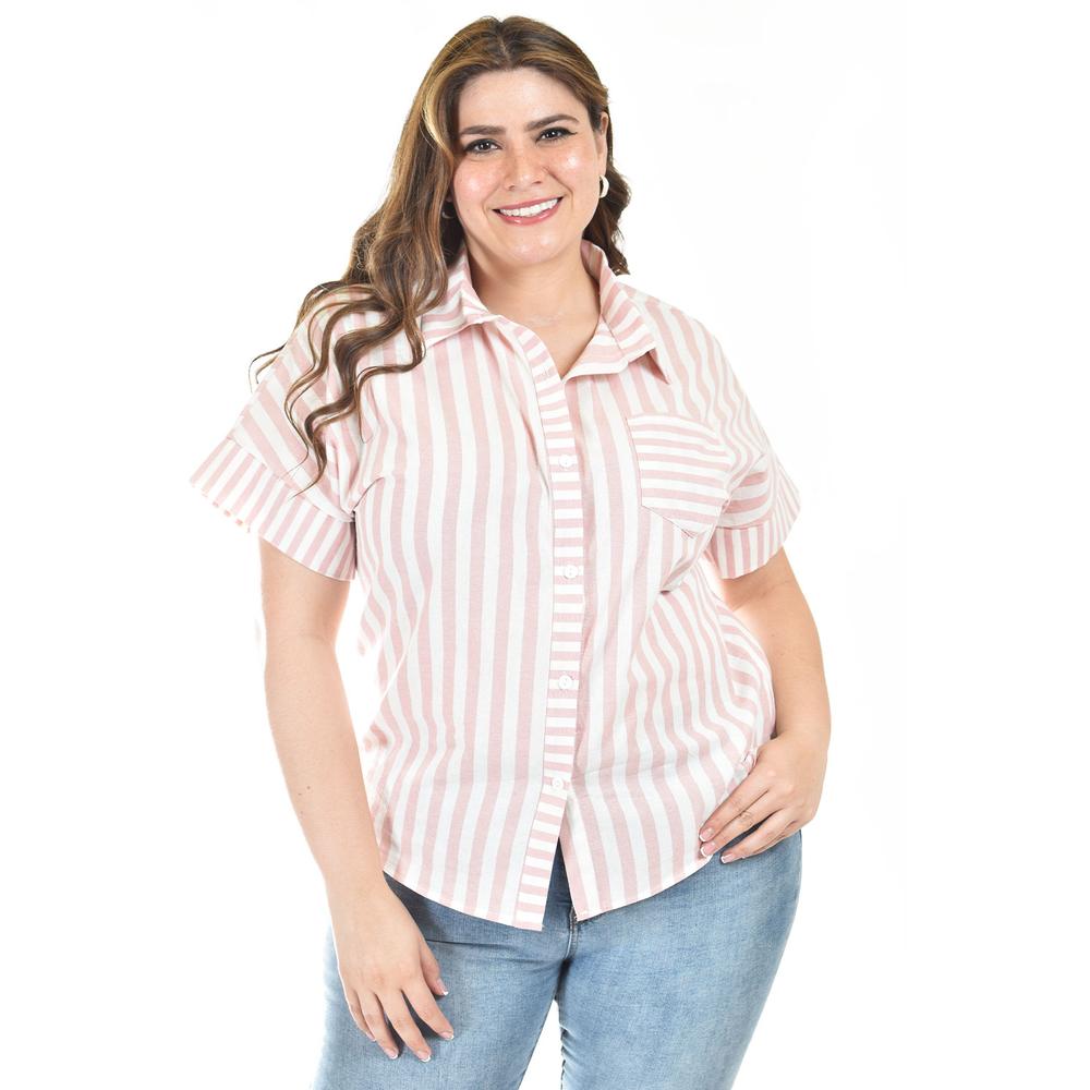 Foto 1 | Blusa De Algodon A Rayas Roman Fashion /tallas Extras, 5114 (rosa) Rosa