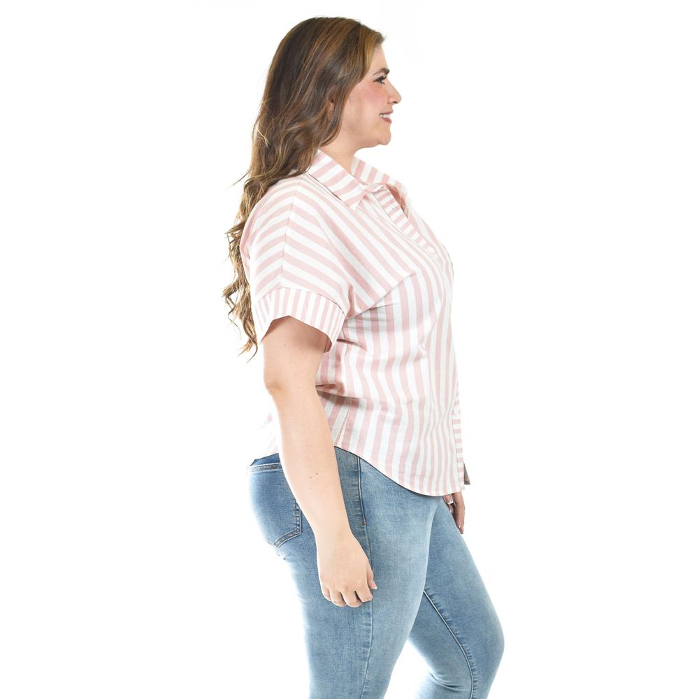 Foto 3 pulgar | Blusa De Algodon A Rayas Roman Fashion /tallas Extras, 5114 (rosa) Rosa