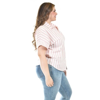 Foto 2 | Blusa De Algodon A Rayas Roman Fashion /tallas Extras, 5114 (rosa) Rosa