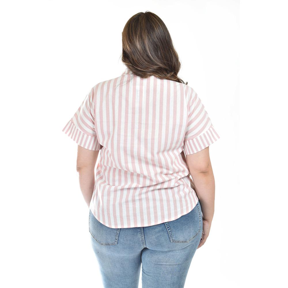 Foto 4 pulgar | Blusa De Algodon A Rayas Roman Fashion /tallas Extras, 5114 (rosa) Rosa