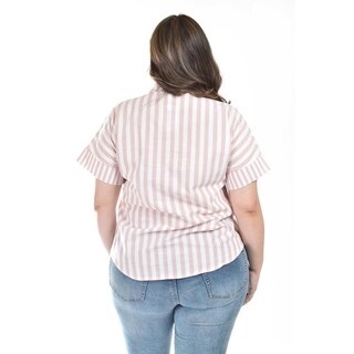 Foto 3 | Blusa De Algodon A Rayas Roman Fashion /tallas Extras, 5114 (rosa) Rosa