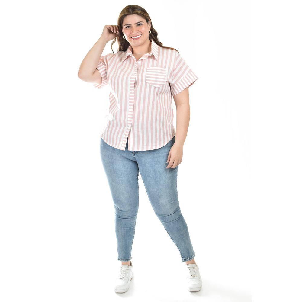 Foto 6 pulgar | Blusa De Algodon A Rayas Roman Fashion /tallas Extras, 5114 (rosa) Rosa
