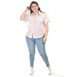 Foto 5 | Blusa De Algodon A Rayas Roman Fashion /tallas Extras, 5114 (rosa) Rosa