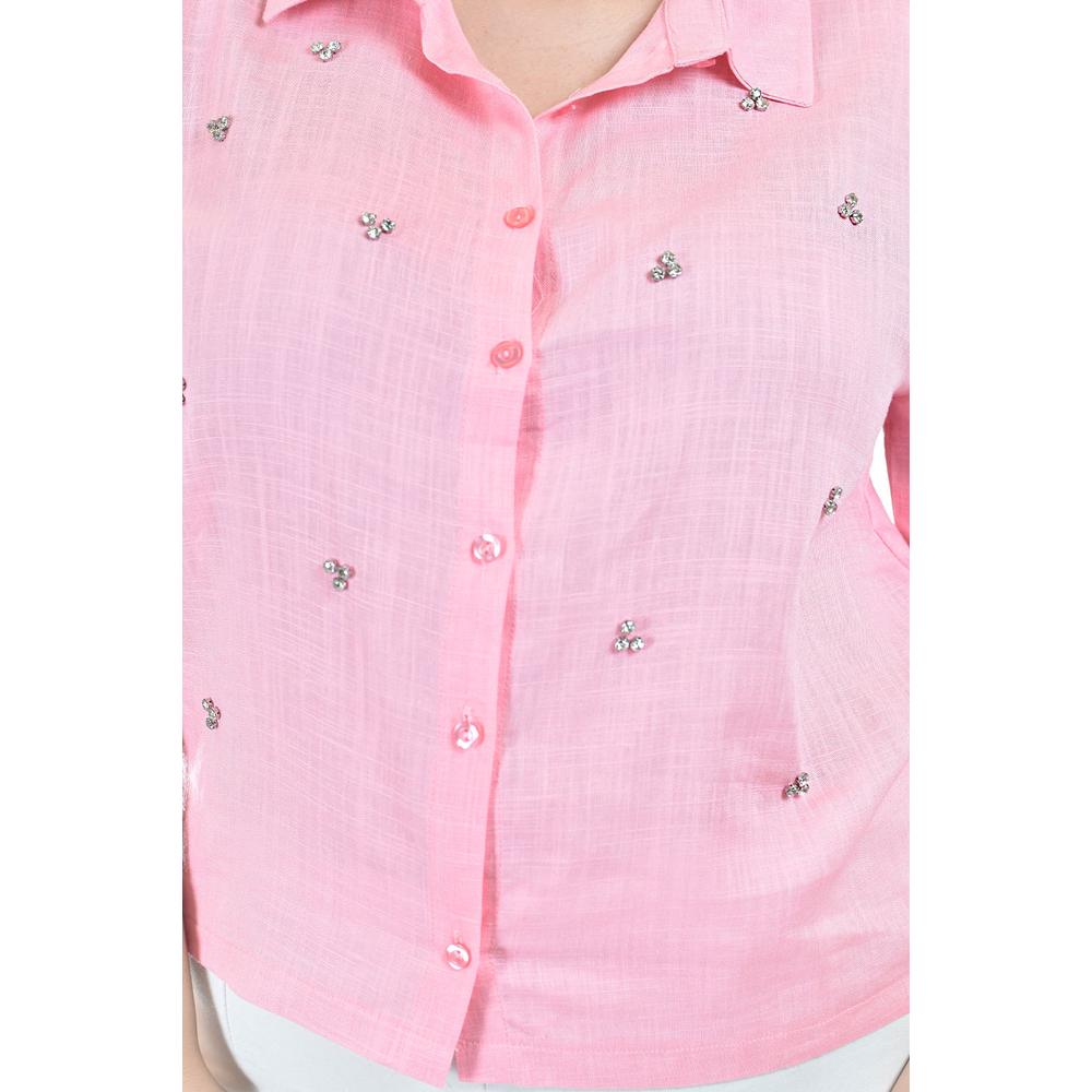 Foto 5 pulgar | Blusa De Lino Con Pedrería Roman Fashion /tallas Extras, 5110 (rosa) Rosa