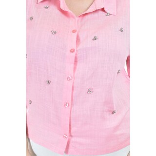 Foto 4 | Blusa De Lino Con Pedrería Roman Fashion /tallas Extras, 5110 (rosa) Rosa