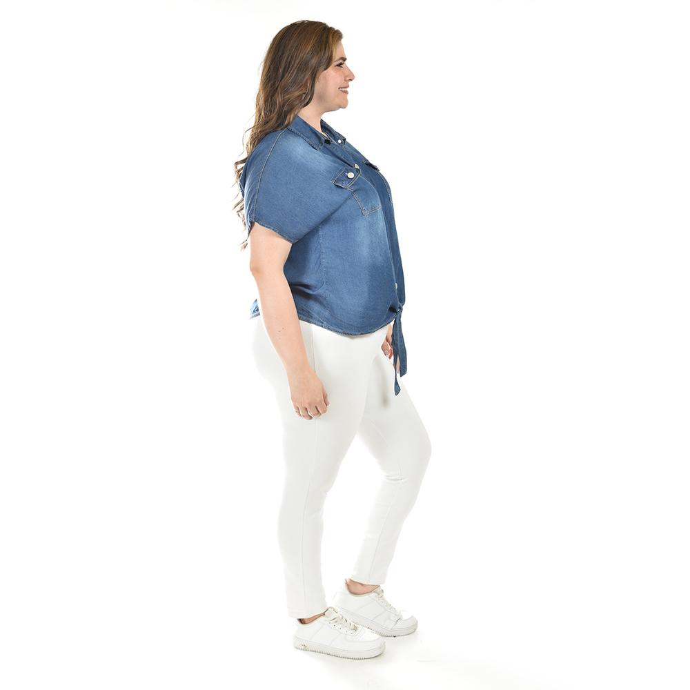 Foto 2 | Blusa De Mezclilla Con Nudo Roman Fashion /tallas Extras, 5116 (mezclilla Dark) Azul
