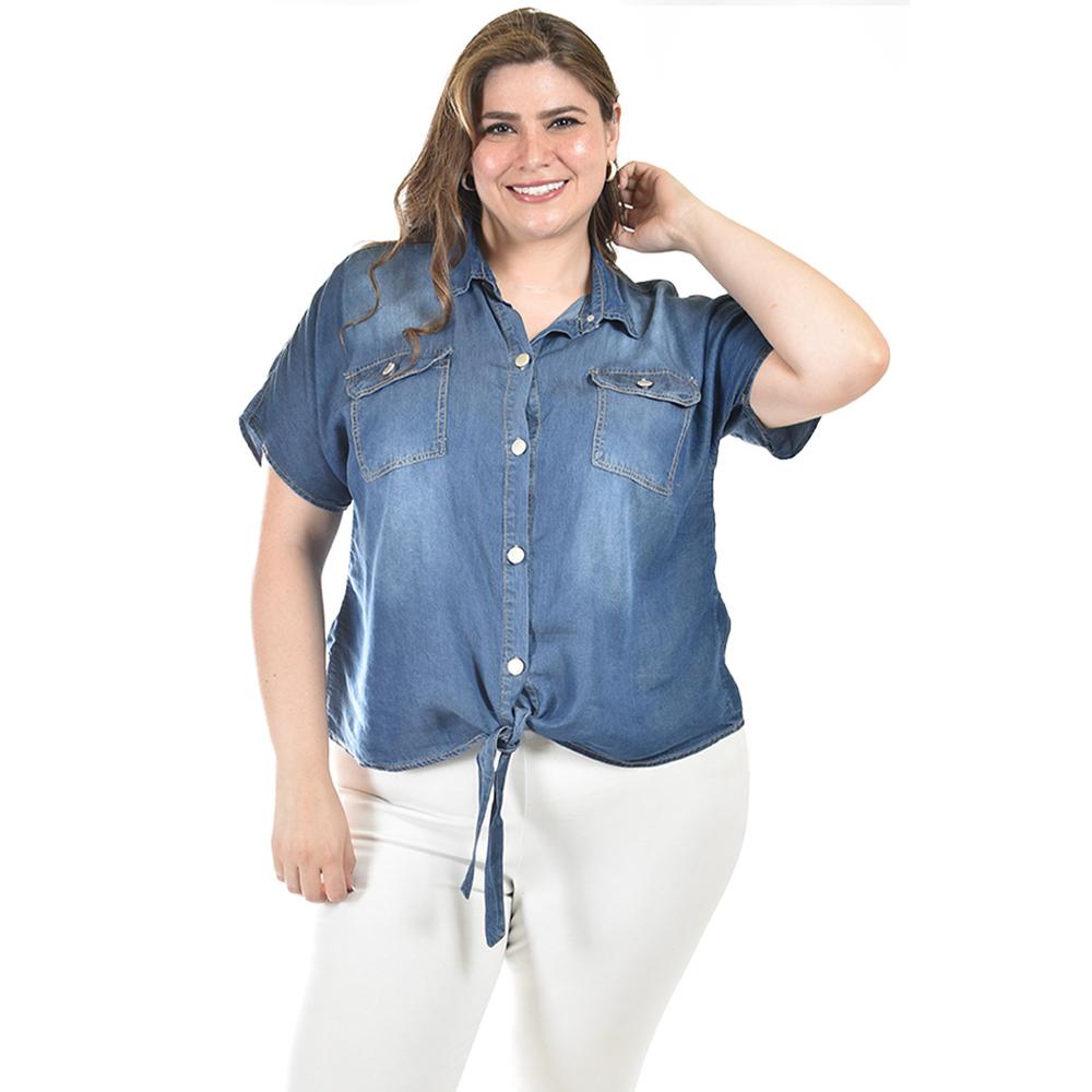 Foto 4 | Blusa De Mezclilla Con Nudo Roman Fashion /tallas Extras, 5116 (mezclilla Dark) Azul