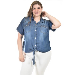 Foto 4 | Blusa De Mezclilla Con Nudo Roman Fashion /tallas Extras, 5116 (mezclilla Dark) Azul