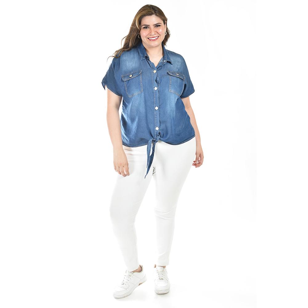 Foto 5 | Blusa De Mezclilla Con Nudo Roman Fashion /tallas Extras, 5116 (mezclilla Dark) Azul